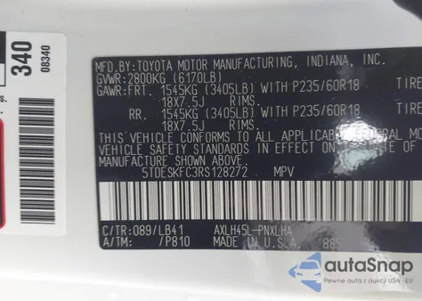 2024 Toyota Sienna Platinum из США, поврежденный, VIN 5TDESKFC3RS128272